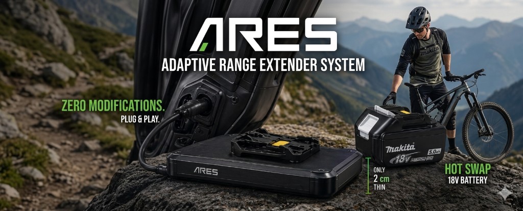 ARES product connected to an eBike in an outdoor scene